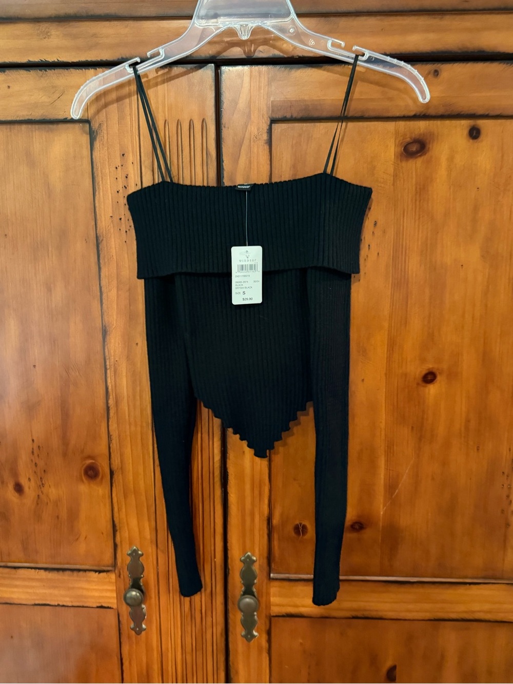 Black Ribbed Off-Shoulder Asymmetrical Knit Top